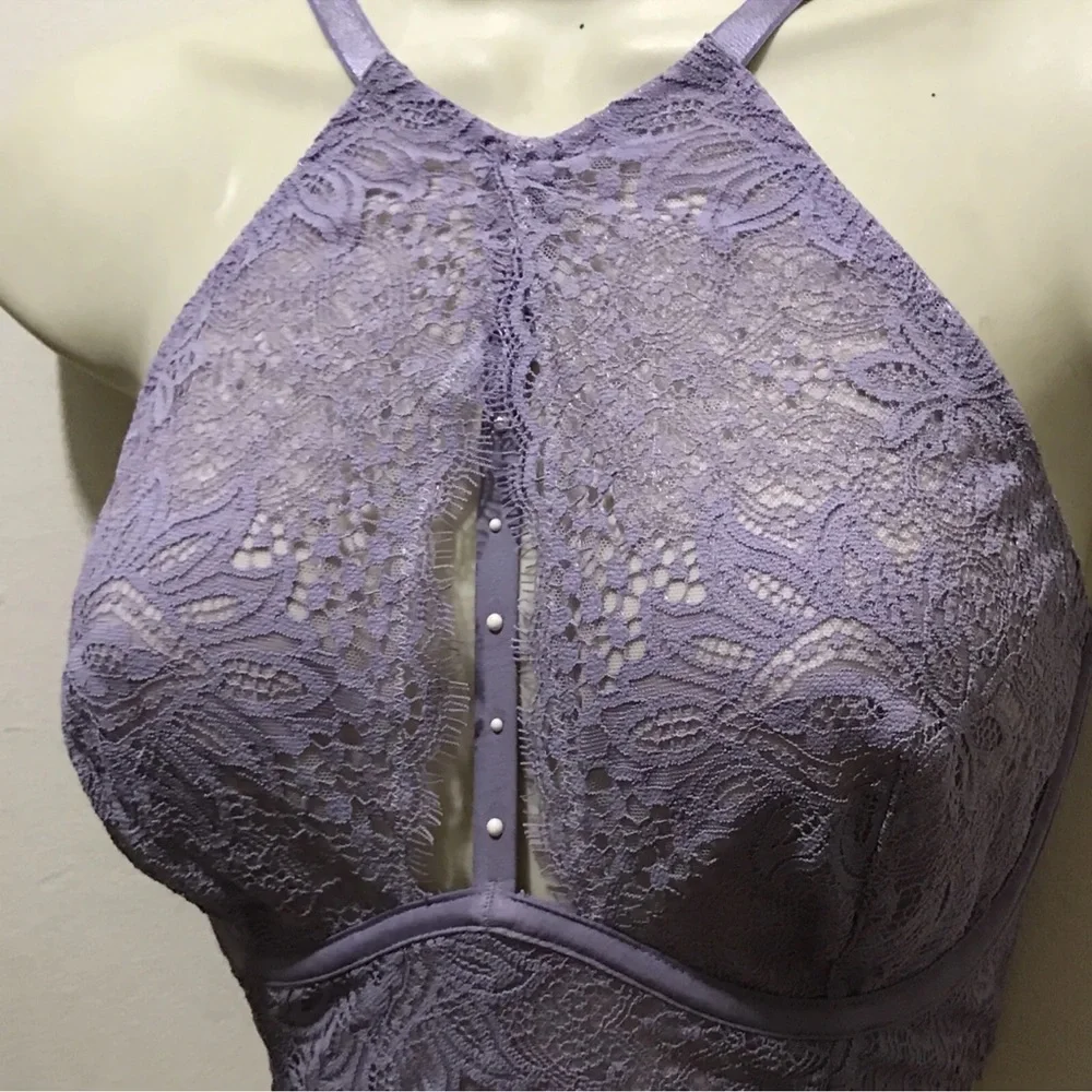 Victorias Secret Very Sexy Plunge Lace Halter High Neck Long Line Bra Lilac 32DD - Picture 7 of 9